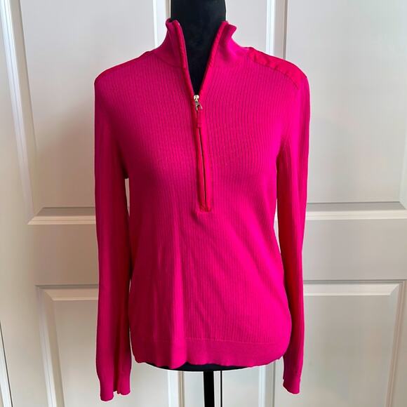 Lauren Active by Ralph Lauren Sweaters - Ralph Lauren, Lauren Active LRL Pink Half-Zip Ribbed Pull Over Sweater